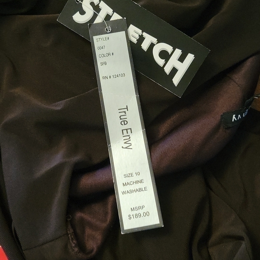 TRUE ENVY Chocolate Brown Ruched Sleeveless Bodycon Below Knee Boatneck Dress - Picture 8 of 9